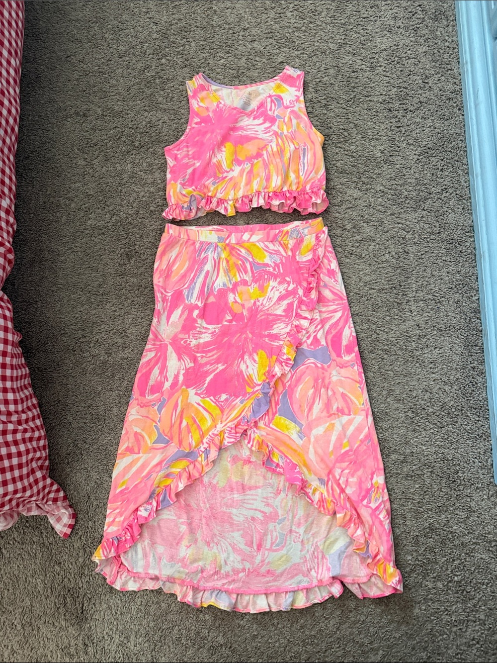 Lilly Pulitzer Pink & Yellow Tropical Ruffle Two-Piece Dress Set